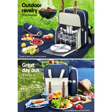 Load image into Gallery viewer, Alfresco Picnic Backpack Set Cooler Bag 4 Person Outdoor Liquor Blue
