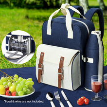 Load image into Gallery viewer, Alfresco Picnic Backpack Set Cooler Bag 4 Person Outdoor Liquor Blue
