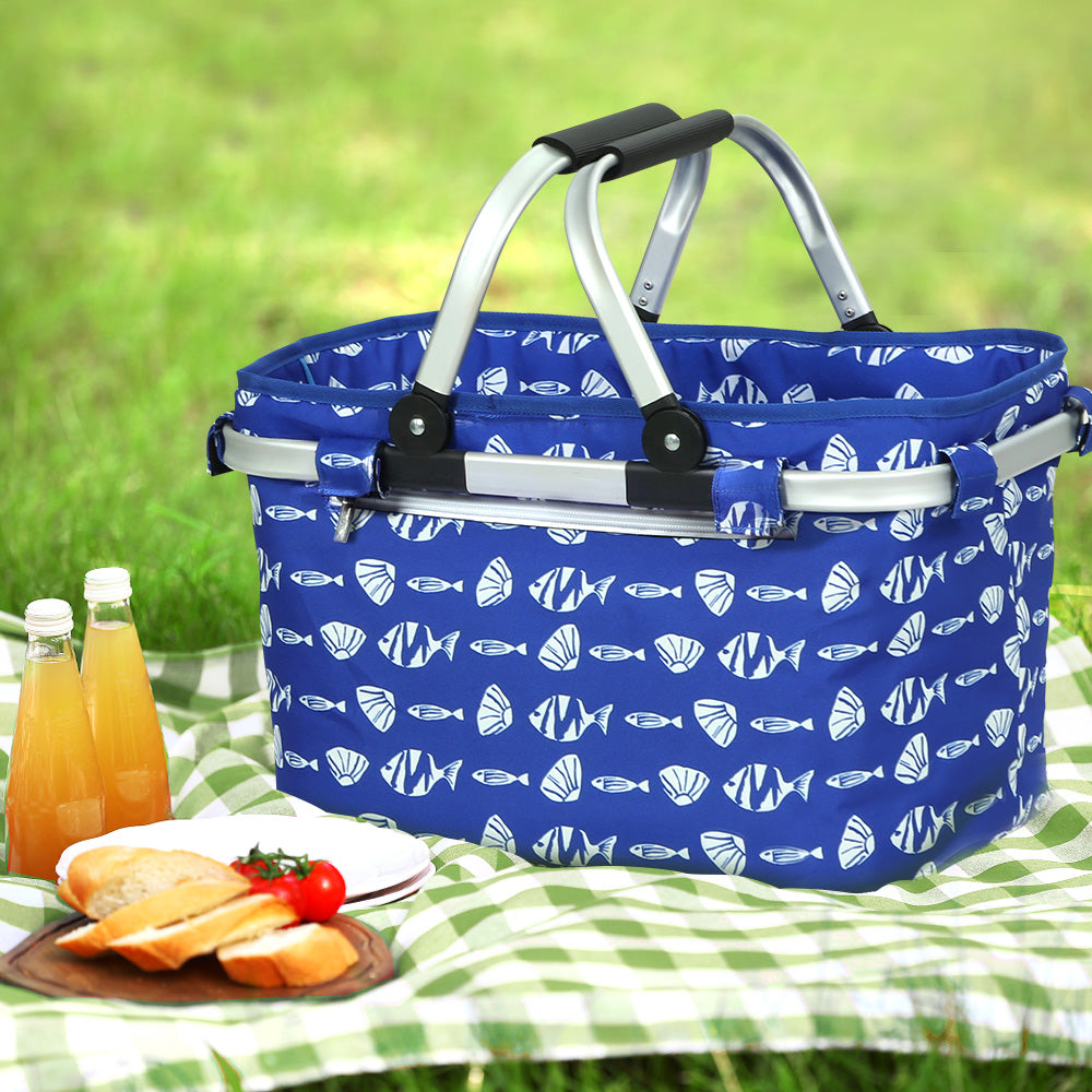 Alfresco Picnic Bag Basket Foldable Hamper for Camping Hiking; Insulated