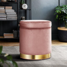 Load image into Gallery viewer, Pink Velvet Poufe Storage Ottoman-Furniture-The White Mall

