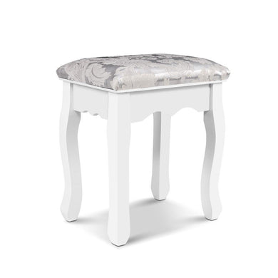 White, provincial, French, embroidered dressing table stool for sale at The White Mall. With free Australian shipping. 