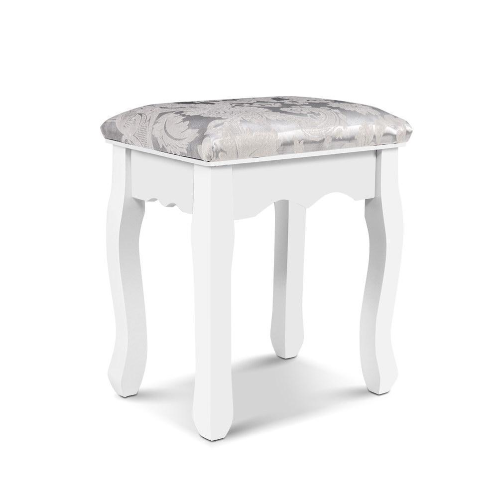 White, provincial, French, embroidered dressing table stool for sale at The White Mall. With free Australian shipping. 