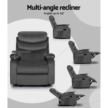 Load image into Gallery viewer, Artiss Recliner Chair Armchair Lounge Velvet Cinema Grey Tray Table
