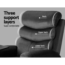 Load image into Gallery viewer, Artiss Recliner Chair Armchair Lounge Velvet Cinema Grey Tray Table
