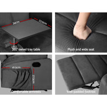 Load image into Gallery viewer, Artiss Recliner Chair Armchair Lounge Velvet Cinema Grey Tray Table
