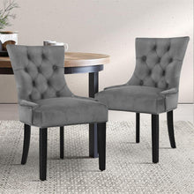 Load image into Gallery viewer, Set of 2 Grey Modern French Provincial Velvet Dining Chairs-Furniture-The White Mall
