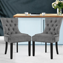Load image into Gallery viewer, Set of 2 Grey Modern French Provincial Velvet Dining Chairs-Furniture-The White Mall
