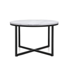 Load image into Gallery viewer, Artiss Coffee Table Marble Effect Side Tables Bedside Round Black Metal 70X70CM
