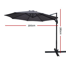 Load image into Gallery viewer, Instahut Outdoor Umbrella 3M Roma Cantilever Beach Furniture Garden 360 Degree Charcoal
