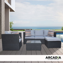 Load image into Gallery viewer, Arcadia Furniture Outdoor Rattan 4 Piece Sofa Lounge Set Home Garden Patio - Black and Grey
