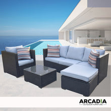 Load image into Gallery viewer, Arcadia Furniture Outdoor Rattan 4 Piece Sofa Lounge Set Home Garden Patio - Black and Grey
