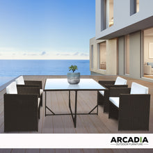 Load image into Gallery viewer, Arcadia Furniture 5 Piece Outdoor Dining Table Set Rattan Table Chairs Garden - Oatmeal and Grey
