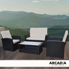 Load image into Gallery viewer, Arcadia Furniture Outdoor 4 Piece Sofa Lounge Set Wicker Rattan Garden - Black and Grey
