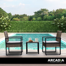 Load image into Gallery viewer, Arcadia Furniture Outdoor 3 Piece Wicker Rattan Patio Set Garden Patio Home - Oatmeal and Grey
