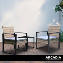 Load image into Gallery viewer, Arcadia Furniture Outdoor 3 Piece Wicker Rattan Patio Set Garden Patio Home - Oatmeal and Grey
