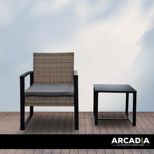 Load image into Gallery viewer, Arcadia Furniture Outdoor 3 Piece Wicker Rattan Patio Set Garden Patio Home - Oatmeal and Grey

