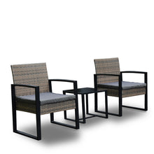 Load image into Gallery viewer, Arcadia Furniture Outdoor 3 Piece Wicker Rattan Patio Set Garden Patio Home - Oatmeal and Grey
