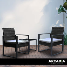 Load image into Gallery viewer, Arcadia Furniture Outdoor 3 Piece Wicker Rattan Patio Set Garden Patio Home - Black and Grey
