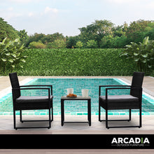 Load image into Gallery viewer, Arcadia Furniture Outdoor 3 Piece Wicker Rattan Patio Set Garden Patio Home - Black and Grey
