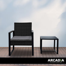 Load image into Gallery viewer, Arcadia Furniture Outdoor 3 Piece Wicker Rattan Patio Set Garden Patio Home - Black and Grey
