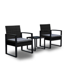 Load image into Gallery viewer, Arcadia Furniture Outdoor 3 Piece Wicker Rattan Patio Set Garden Patio Home - Black and Grey
