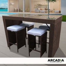 Load image into Gallery viewer, Arcadia Furniture Outdoor 5 Piece Bar Table Set Rattan and Cushions Patio Dining - Oatmeal and Grey

