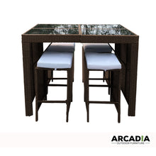Load image into Gallery viewer, Arcadia Furniture Outdoor 5 Piece Bar Table Set Rattan and Cushions Patio Dining - Oatmeal and Grey
