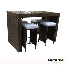 Load image into Gallery viewer, Arcadia Furniture Outdoor 5 Piece Bar Table Set Rattan and Cushions Patio Dining - Oatmeal and Grey
