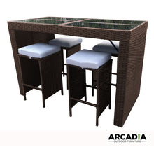 Load image into Gallery viewer, Arcadia Furniture Outdoor 5 Piece Bar Table Set Rattan and Cushions Patio Dining - Oatmeal and Grey
