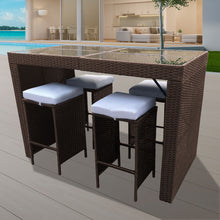Load image into Gallery viewer, Arcadia Furniture Outdoor 5 Piece Bar Table Set Rattan and Cushions Patio Dining - Oatmeal and Grey
