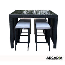 Load image into Gallery viewer, Arcadia Furniture Outdoor 5 Piece Bar Table Set Rattan and Cushions Patio Dining - Black and Grey
