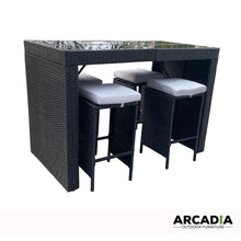 Load image into Gallery viewer, Arcadia Furniture Outdoor 5 Piece Bar Table Set Rattan and Cushions Patio Dining - Black and Grey
