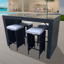 Load image into Gallery viewer, Arcadia Furniture Outdoor 5 Piece Bar Table Set Rattan and Cushions Patio Dining - Black and Grey
