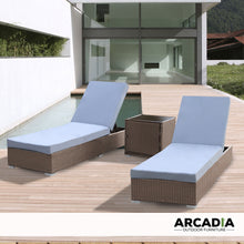 Load image into Gallery viewer, Arcadia Furniture Outdoor 3 Piece Sunlounge Set Rattan Garden Day Bed Lounger - Oatmeal and Grey
