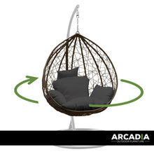 Load image into Gallery viewer, Arcadia Furniture Rocking Egg Chair Outdoor Wicker Rattan Patio Garden Tear Drop - Oatmeal and Grey
