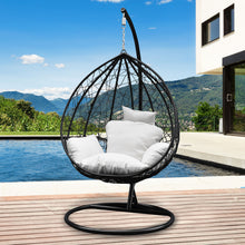 Load image into Gallery viewer, Arcadia Furniture Rocking Egg Chair Outdoor Wicker Rattan Patio Garden Tear Drop - Black and Cream
