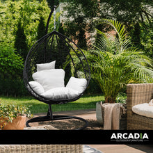 Load image into Gallery viewer, Arcadia Furniture Rocking Egg Chair Outdoor Wicker Rattan Patio Garden Tear Drop - Black and Cream
