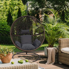 Load image into Gallery viewer, Arcadia Furniture Rocking Egg Chair Outdoor Wicker Rattan Patio Garden Circular - Brown and Grey
