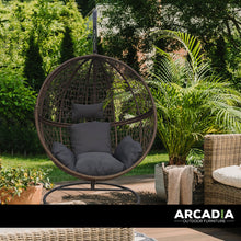 Load image into Gallery viewer, Arcadia Furniture Rocking Egg Chair Outdoor Wicker Rattan Patio Garden Circular - Brown and Grey
