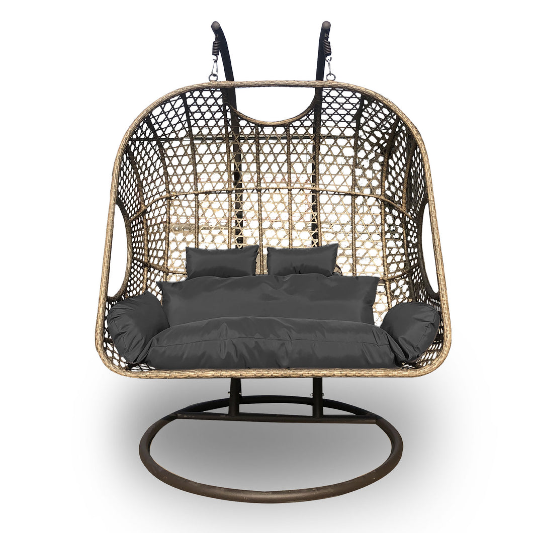 Outdoor 2 Seater Rocking Egg Swing Chair Patio Garden - Oatmeal and Grey