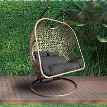Load image into Gallery viewer, Outdoor 2 Seater Rocking Egg Swing Chair Patio Garden - Oatmeal and Grey
