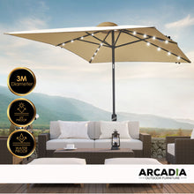 Load image into Gallery viewer, Arcadia Furniture Umbrella 3 Metre Umbrella with Solar LED Lights Garden Yard - Beige
