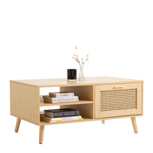Load image into Gallery viewer, Casa Decor Santiago Rattan Coffee Table Storage Drawer Furniture Wooden Oak
