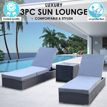 Load image into Gallery viewer, Milano Outdoor 3pc Sun Lounge Pool Bed Deck Rattan Chair Adjustable Furniture
