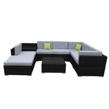 Load image into Gallery viewer, Milano 9 Piece Wicker Rattan Sofa Set Black Grey Outdoor Lounge Patio Furniture

