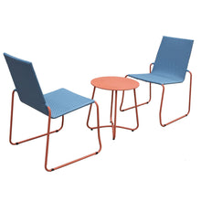Load image into Gallery viewer, Milano 3pc Outdoor Furniture Steel/Rattan Coffee Table &amp; Chairs Patio Garden Set - Blue &amp; Orange
