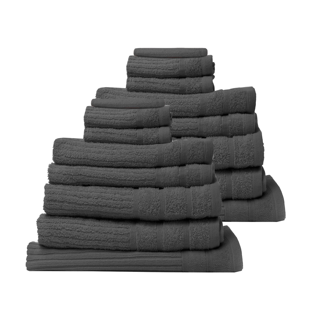 Royal Comfort 16 Piece Egyptian Cotton Eden Towel Set 600GSM Luxurious Absorbent - Granite