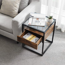 Load image into Gallery viewer, Tempered Glass End Table with Drawer and Rustic Shelf  Stable Iron Frame
