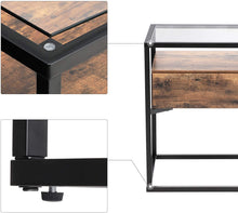 Load image into Gallery viewer, Tempered Glass End Table with Drawer and Rustic Shelf  Stable Iron Frame
