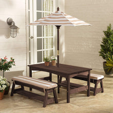 Load image into Gallery viewer, Kids Outdoor Table &amp; Bench Set with Cushions &amp; Umbrella (Brown)
